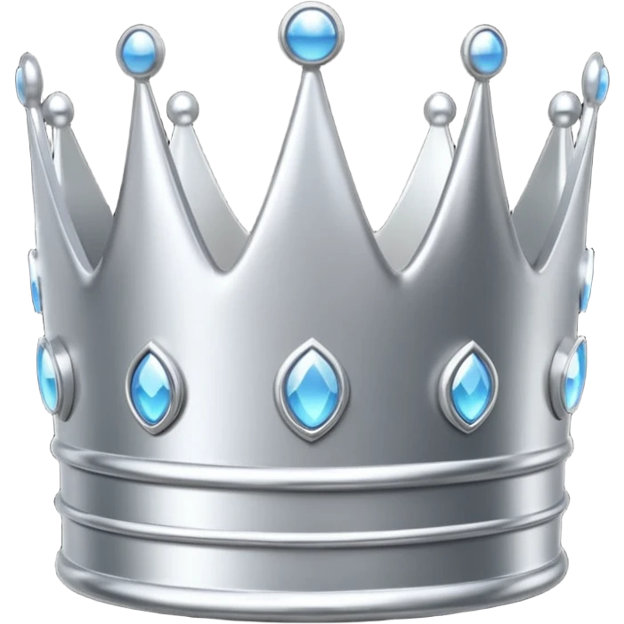 A luxury silver crown emoji, chrome metallic finish, smooth rounded edges, subtle sparkle, polished reflective surface, cute proportions, iOS emoji style, centered on a clean white background, soft studio lighting, no outlines emoji
