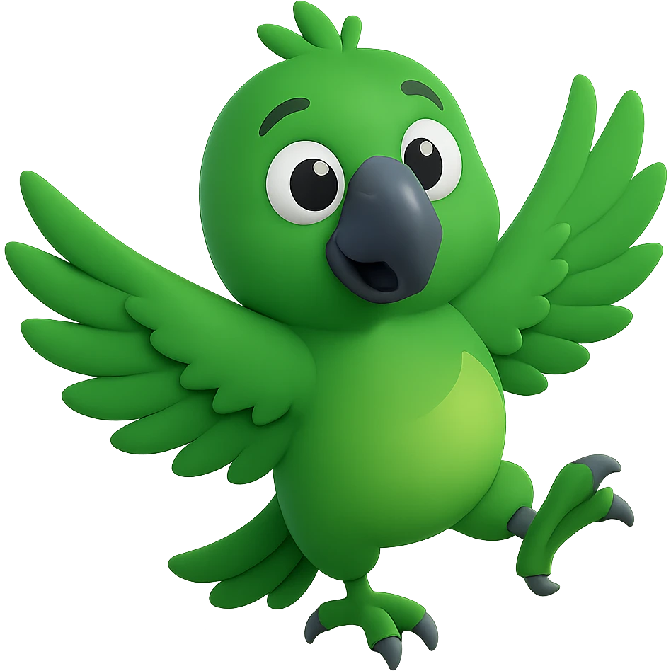 Make the parrot green in microsoft style 3d fluent emoji style, no background. emoji