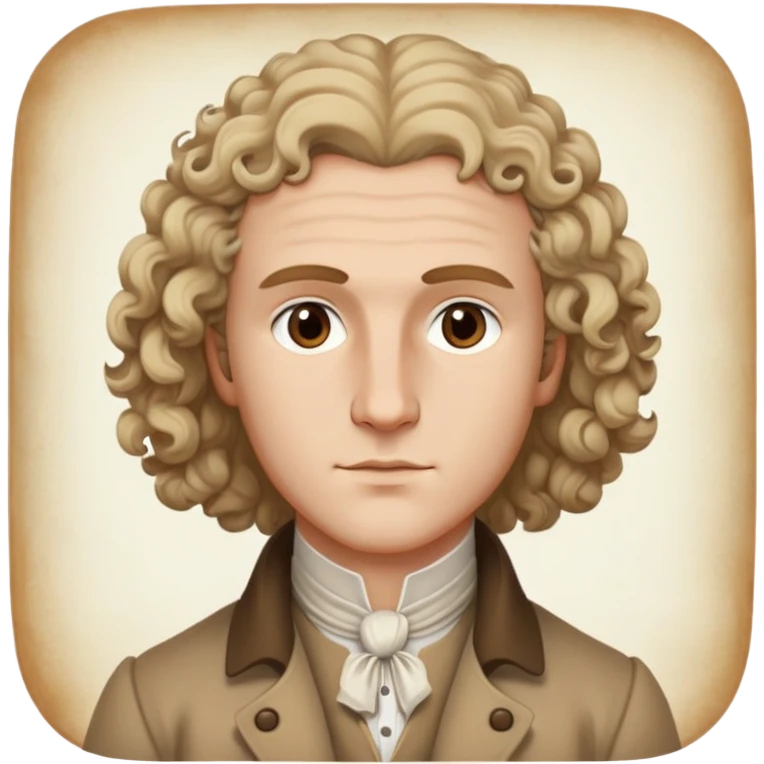 Rousseau, accurate to 18th-century paintings, light hair in curls, high forehead, brown eyes, wearing a tan coat and white shirt emoji