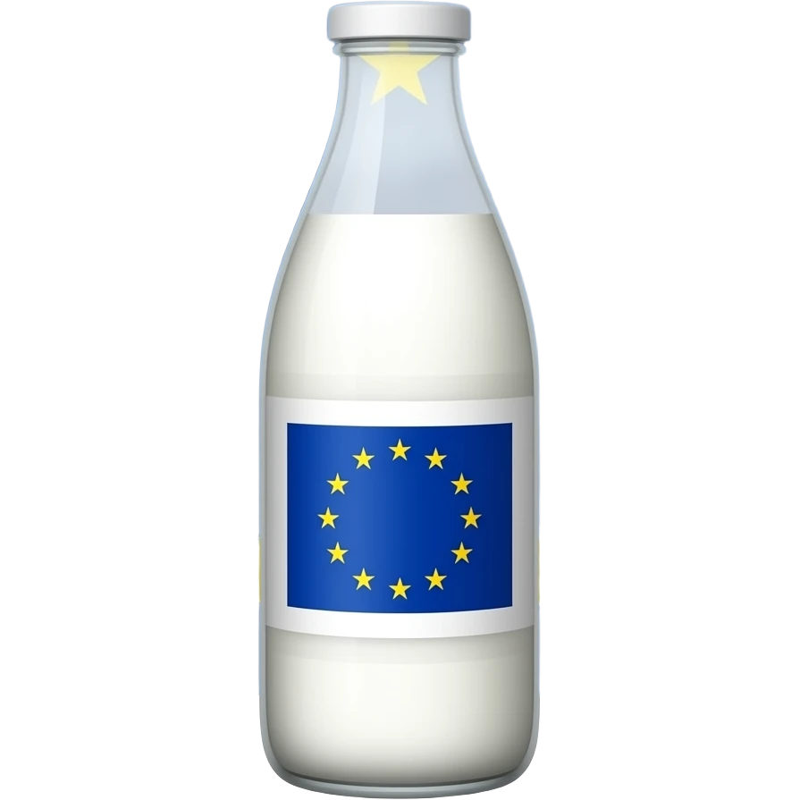 Flag of European Union on a milk bottle and he milk brand is “DJT Politik” emoji