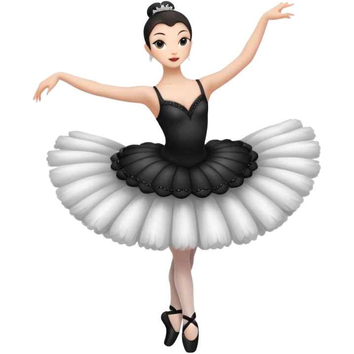 Black swan ballerina emoji from a far to see the whole body dancing with ballerina shoes emoji