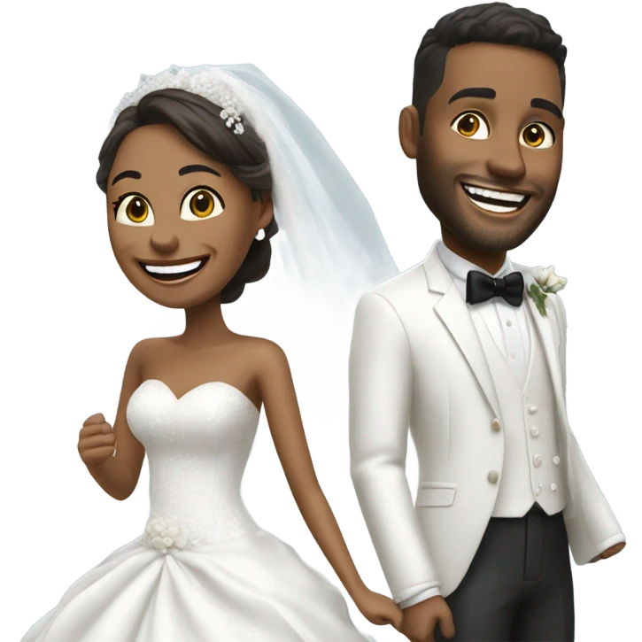 Hyper Realistic dior bride model laughing with a handsome male model groom
 emoji