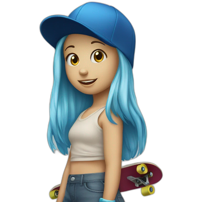 Little blond girl with blue beanie on skateboard emoji