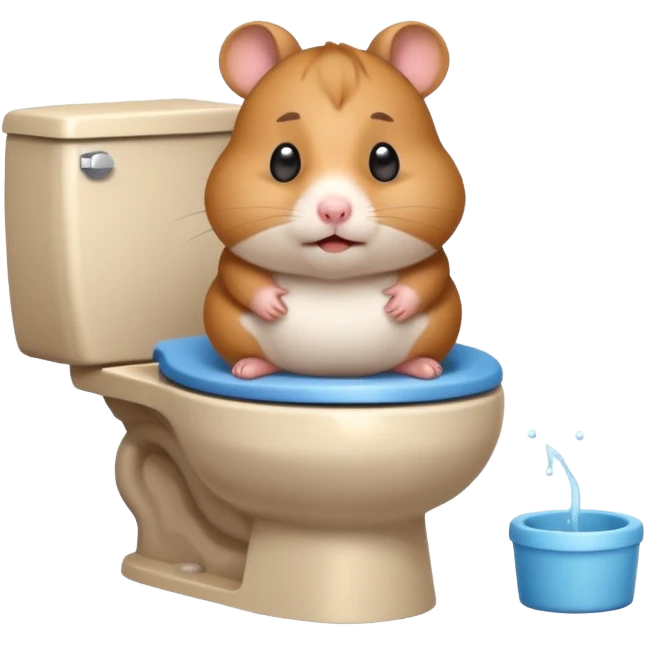 Cute chubby cartoon-style hamster sitting on toilet pooping looking as if he had an accident emoji