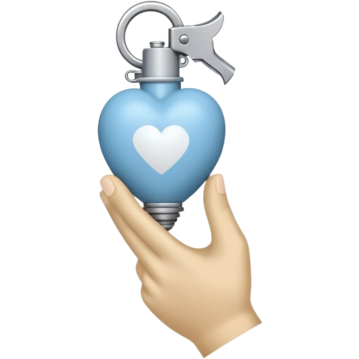 A white drawn hand holding a light blue heart shaped hand grenade emoji