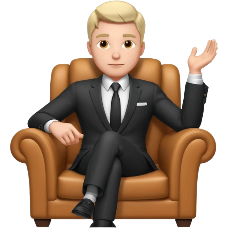 businessman sitting in an armchair, confident relaxed pose, formal suit and tie, professional corporate vibe, 3D cartoon style, mobile game icon style, clean background, no text, no watermark
 emoji