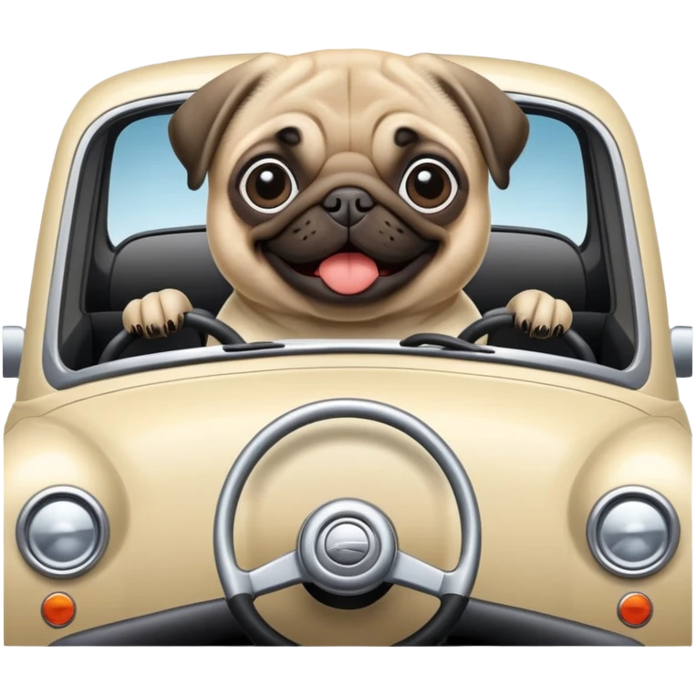 Pug driving car emoji