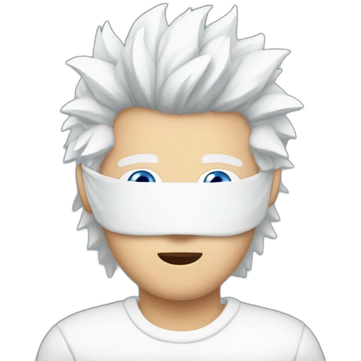 Man with blue eyes wearing blindfold and has white spiky hair and is wearing white sweater emoji