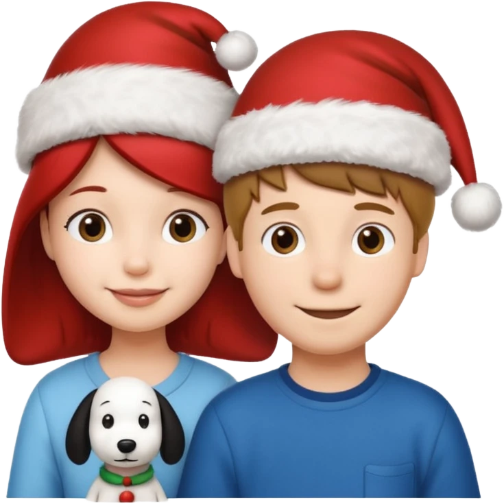 Snoopy wearing and Christmas hat human girl and boy emoji