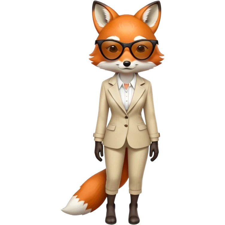 serious anthropomorphised female fox in stylish outfit with sunglasses, looking sad and to the side, full-body view emoji