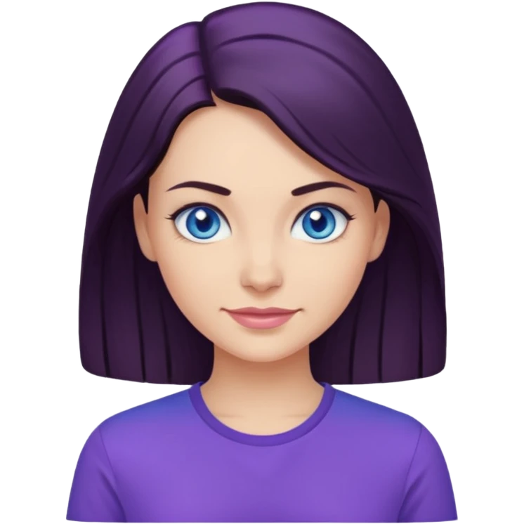 Smirking dark hair woman with blue eyes, wearing purple shirt 

 emoji