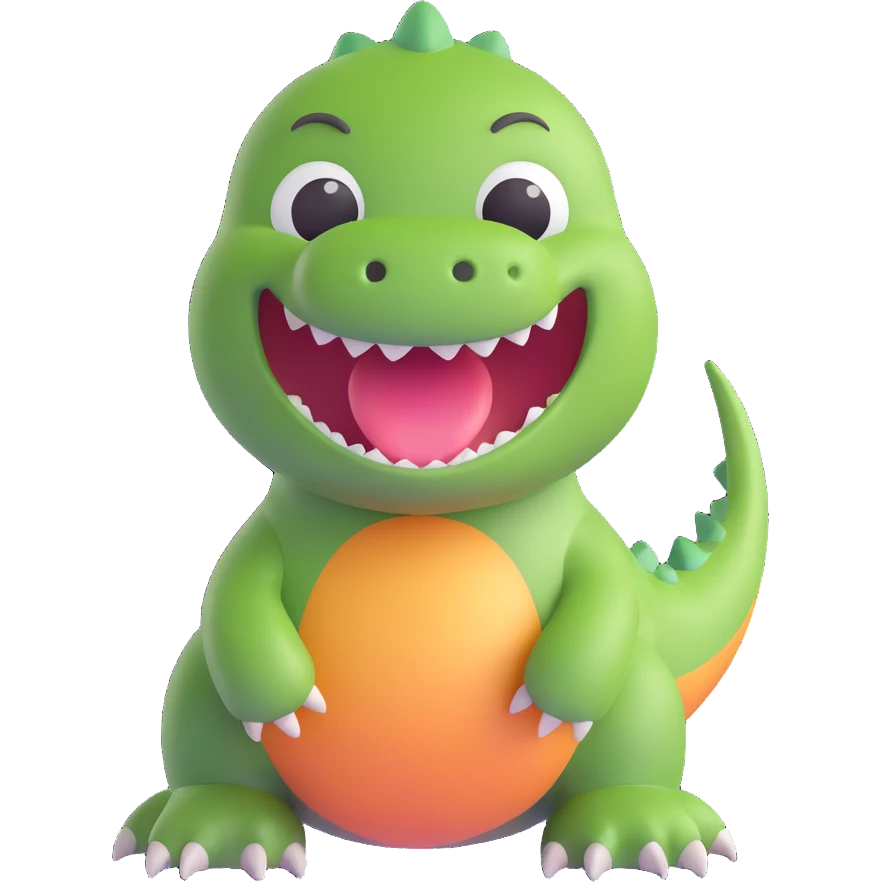 round cute dinosaur with big smile 3D emoji style emoji