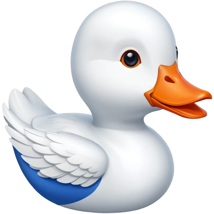 A blue and white airplane body with a white goose head with orange bill replacing the nose of the plane emoji