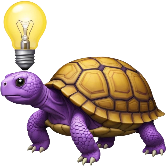wise tortoise with a lightbulb, yellow and purple emoji