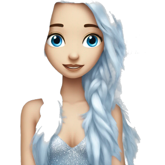 big wings, silver, feather, icy ,snowflake, Beautiful, fairy, long hair, blue eyes emoji