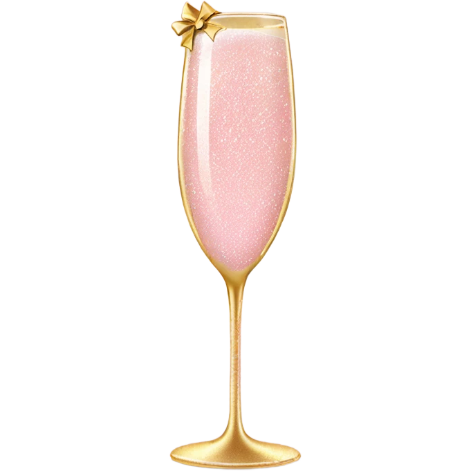 Light Pink glitter champagne glass with gold bow emoji