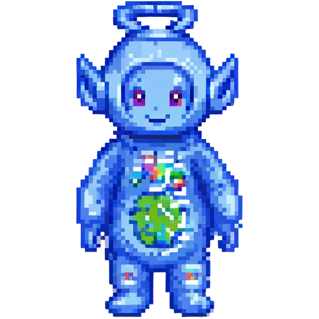 blue teletubbie, pixel art style emoji