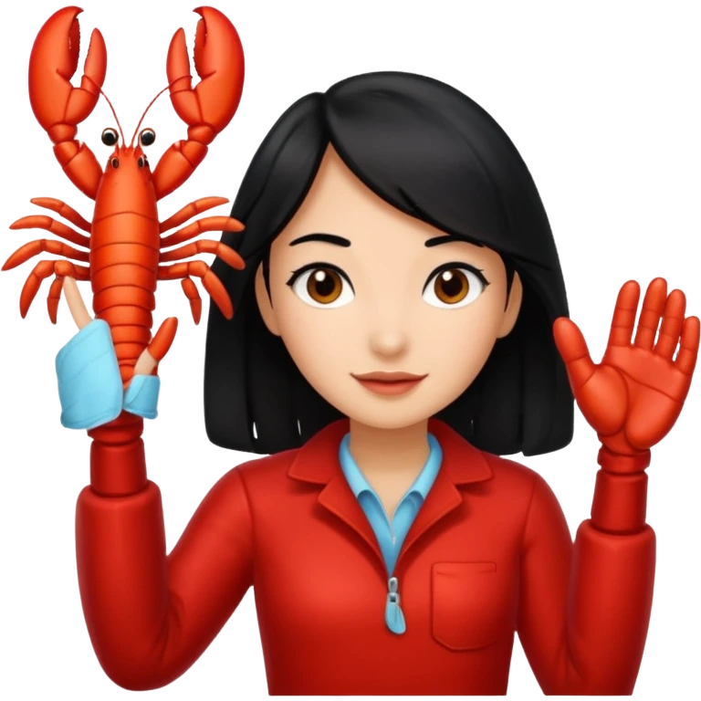 a lobster high five a girl with black hair emoji