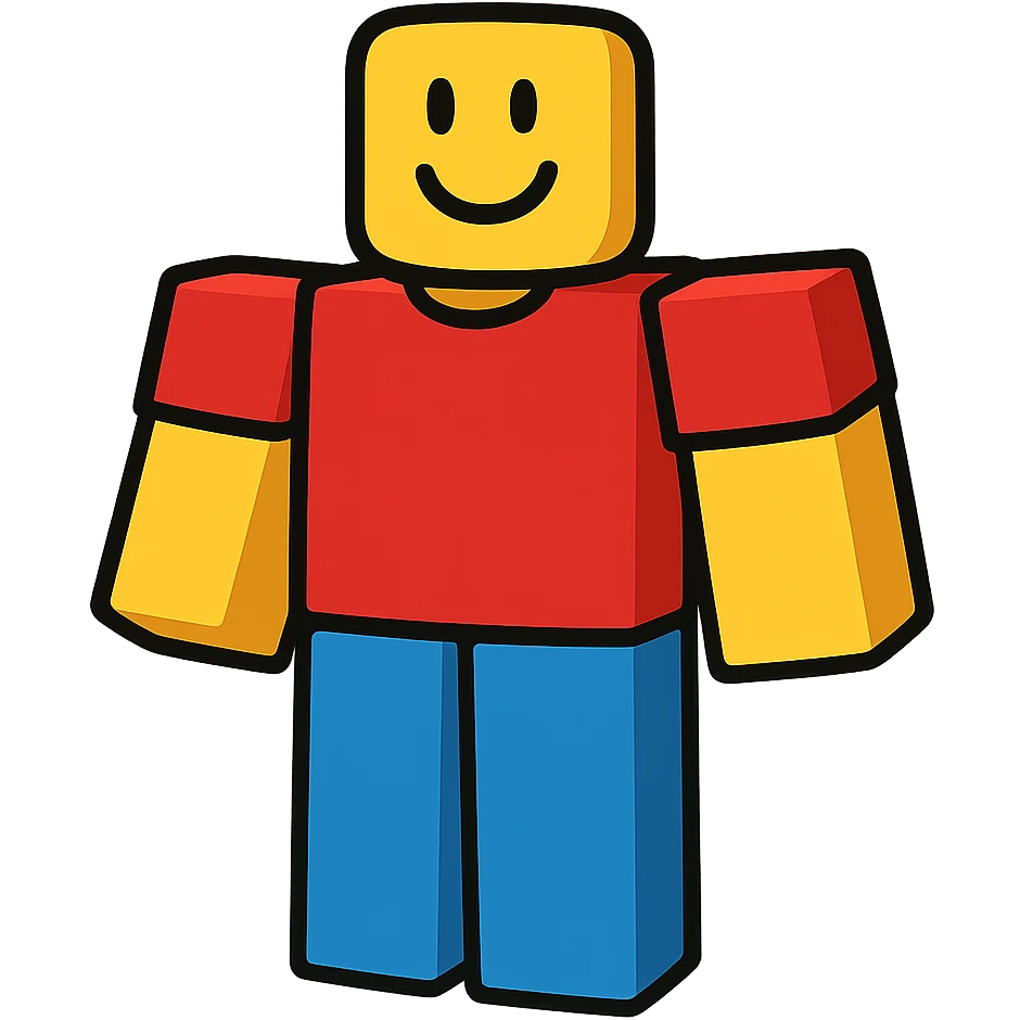 roblox character, blocky avatar, simple clothing, cheerful expression, vibrant toon style emoji