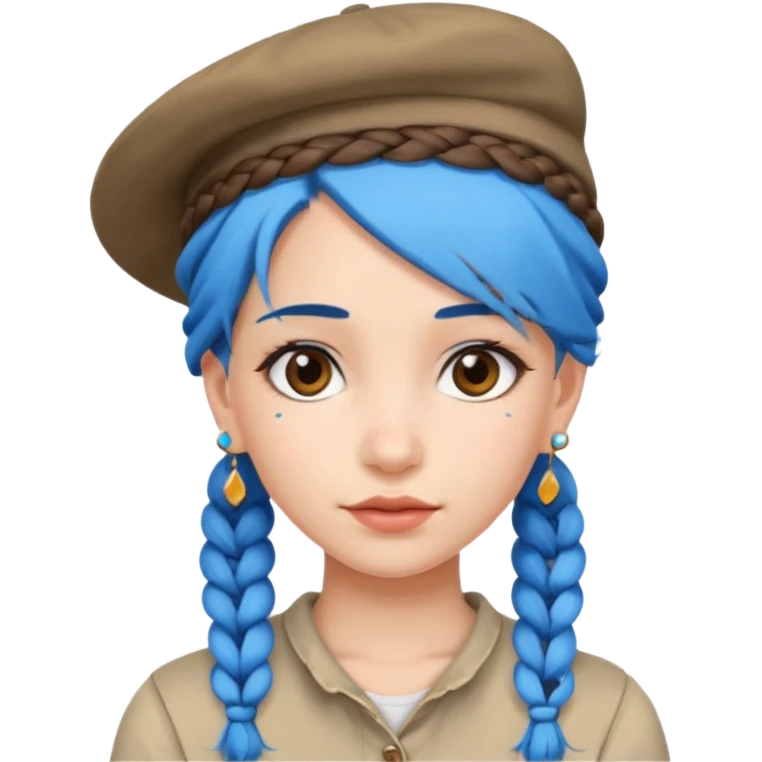 hat wearing earrings braided girl blue hair emoji