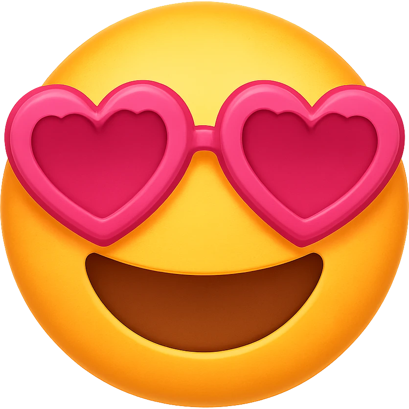 face with pink heart glasses emoji, digital illustration emoji