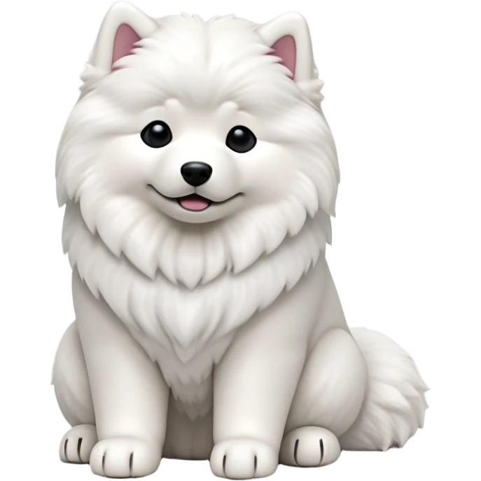 cinematic-[samoyed]-realistic-full-body-sitting-emoji,-tail-resting-loosely-beside-its-paws,-head-tilted-dramatically, -fluffy-[white]-fur,-simplified-yet-realistic-focused-features,-highly-detailed,-glowing-with-an-almost-sarcastic-glow emoji