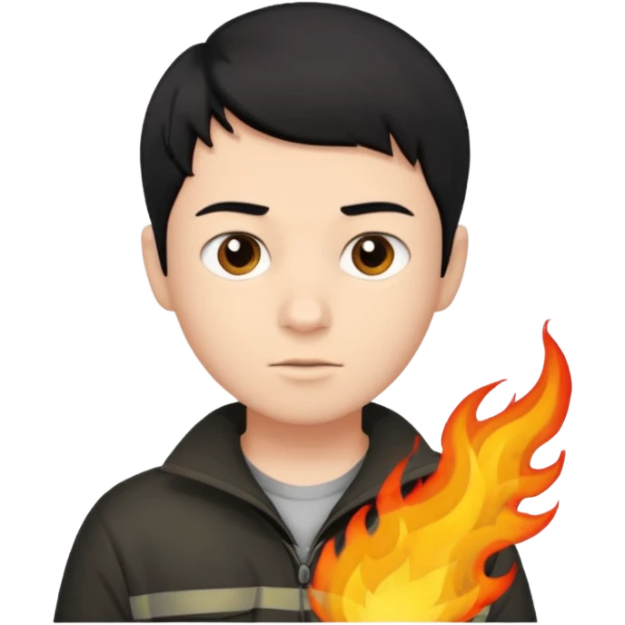 An Emoji of boy with short black hair, who can be described by three words: risk-taker, fire, realist emoji