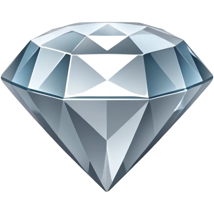 A faceted diamond emoji made of silver chrome, smooth reflective surfaces, soft metallic shine, minimalistic and clean design, iOS emoji style, centered on white background, soft studio lighting emoji
