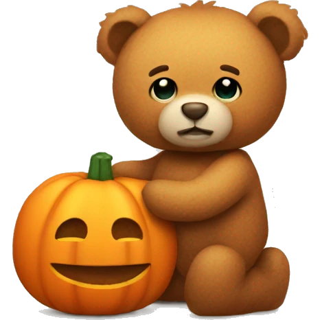 Soft teddy bear holding a pumpkin  emoji