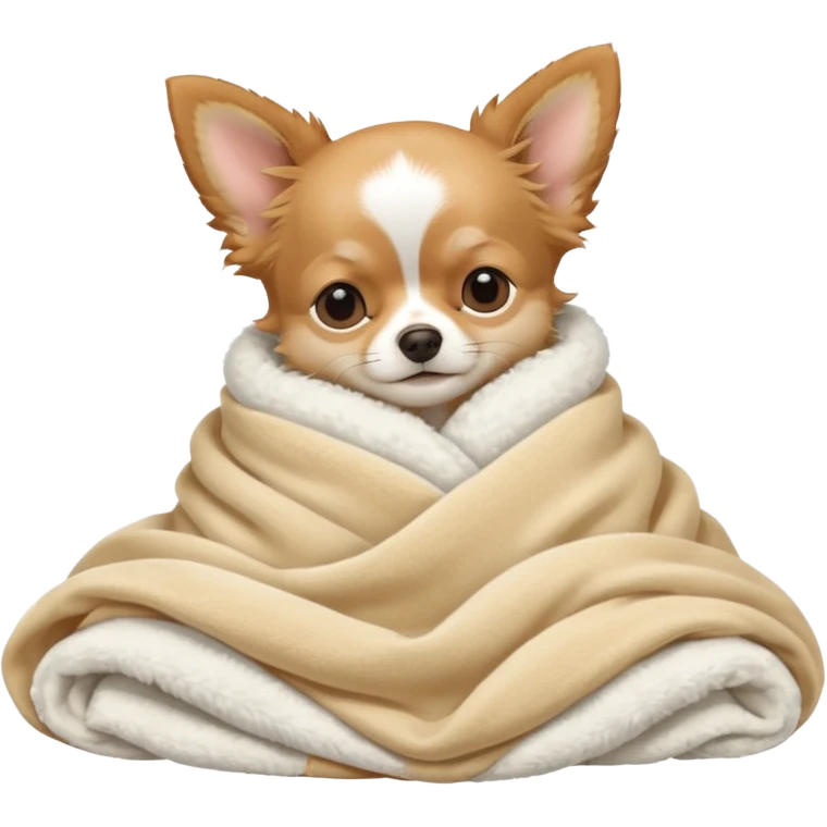 Long haired chihuahua, beige, with white chest and white socks, sleeping cutely under blanket emoji