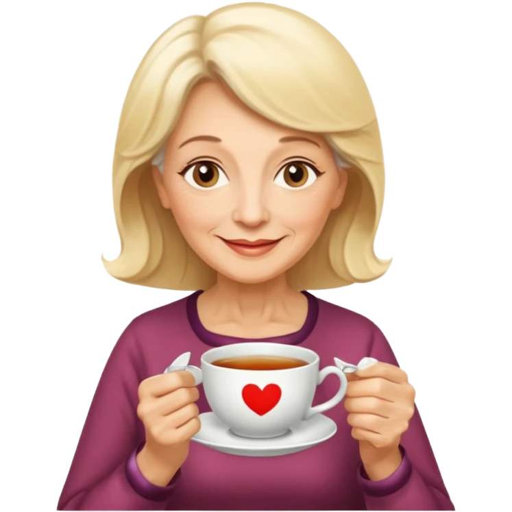 Pretty 70 year old blonde woman enjoying tea emoji