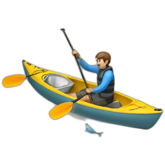 Man getting lure out of fish with a kayak paddle emoji