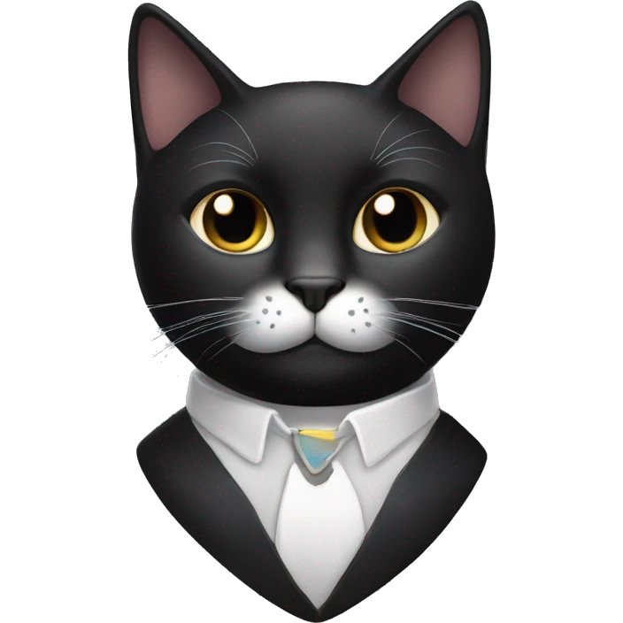 black cat with white whiskers and white triangle on chest  emoji