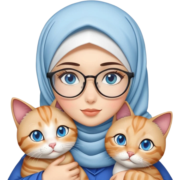 hijab girl with clear glasses snuggling with siam cat with blue eyes emoji