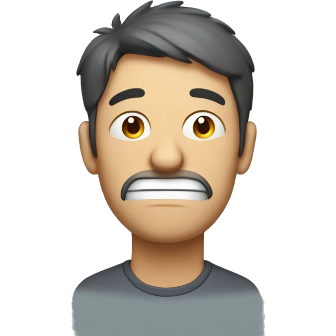 Tired husband smiling hiding frustration in a funny face  emoji