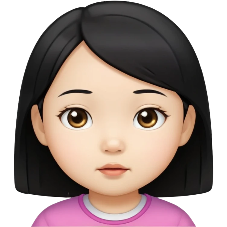 close up toddler girl face, Asian small eyes, light skin, straight black hair emoji