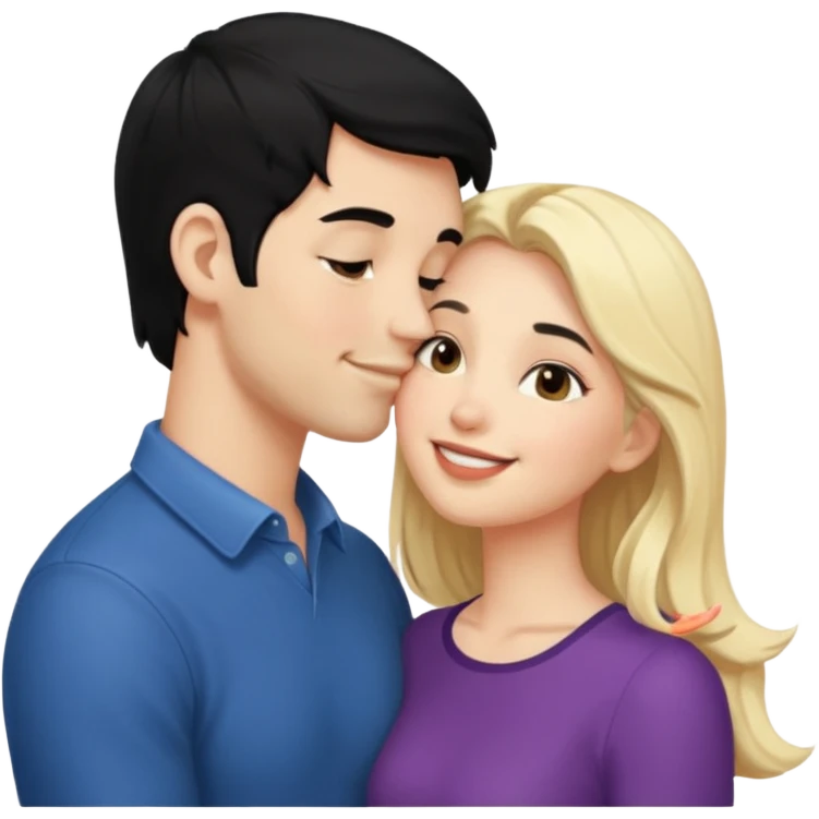 couple kissing black hair man blonde woman emoji