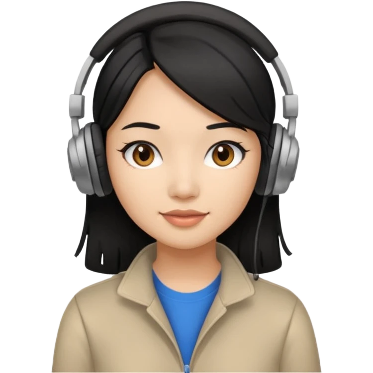 Female Filipino Virtual Assistant with Black Hair with headphone on emoji