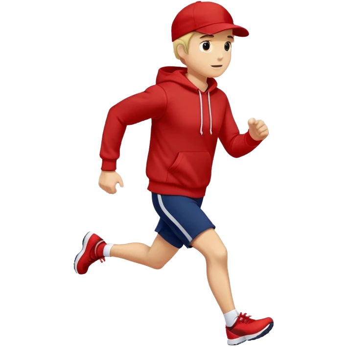 Man Wearing Navy Cap. Red hoodie. and running. emoji