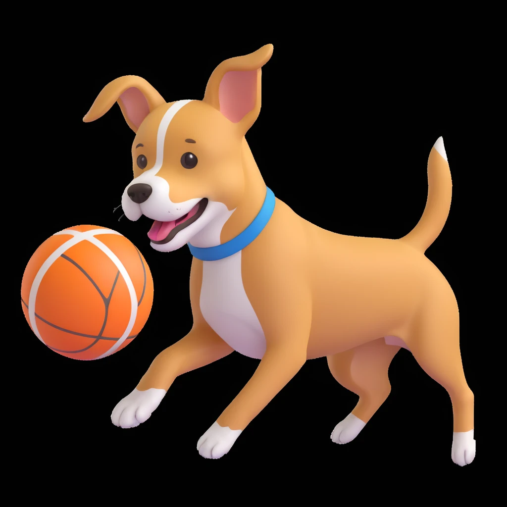 dog chasing ball in forrest, close up pose emoji