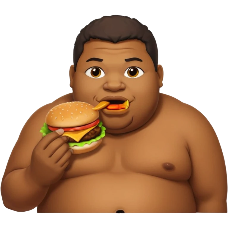 Fat African American guy eats a hamburger and in the background Pudge from Dota 2 farts emoji
