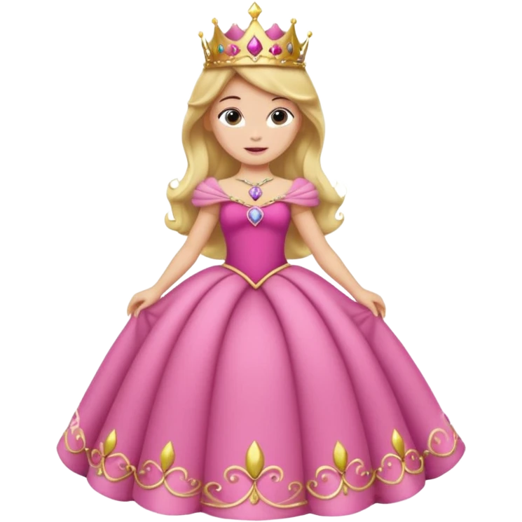 Princesa aurora Disney com vestido grande roda com uma tiara pequena e corpo inteiro, emoji