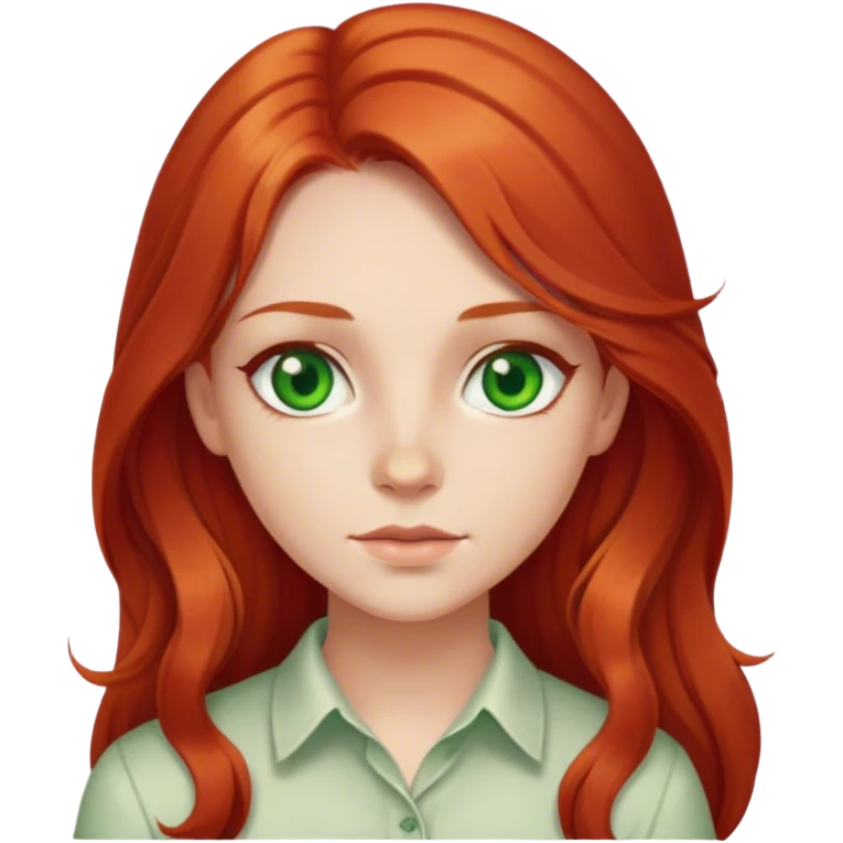 Girl with middle part long red hair and green eyes cream shirt emoji