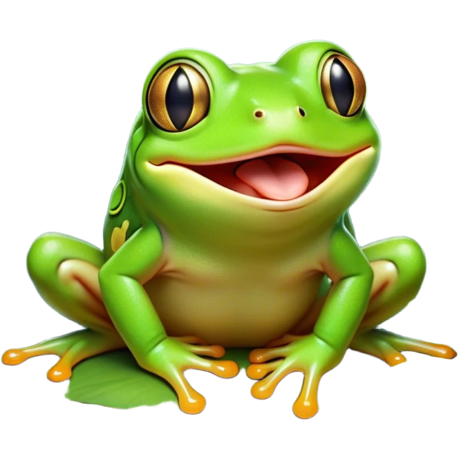Cinematic Cute Yawning Green Tree Frog Portrait Emoji, Head tilted slightly with a dramatic, wide-open yawn, showcasing a compact, vivid green body with gently drooping eyelids and half-closed, drowsy eyes, Simplified yet irresistibly adorable features, highly detailed, glowing with a soft, cozy jungle glow, high shine, relaxed yet expressive, stylized with a dash of whimsical amphibian charm, soft glowing outline, capturing the essence of a drowsy yet affectionate green tree frog that appears ready to stretch out for a nap! emoji