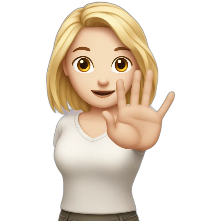 white girl showing three fingers up emoji