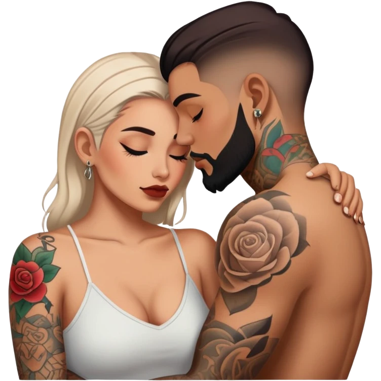intimate moment between lovers, JetSetFly , photo Realistic Couple with tattoos , Tefi Valenzuela emoji