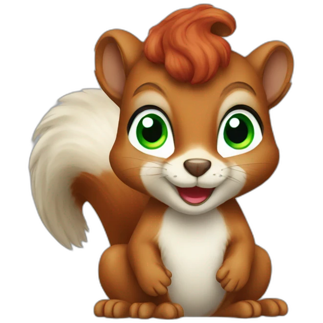 a squirrel with green eyes and red curls emoji