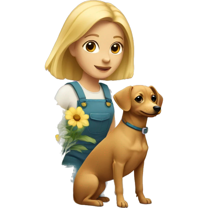 Blonde woman and chiweenie planting flowers emoji