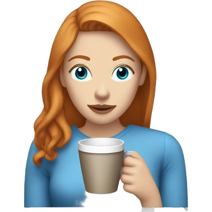 Ginger straight mildly hair woman and blue eyes drinking coffee  emoji