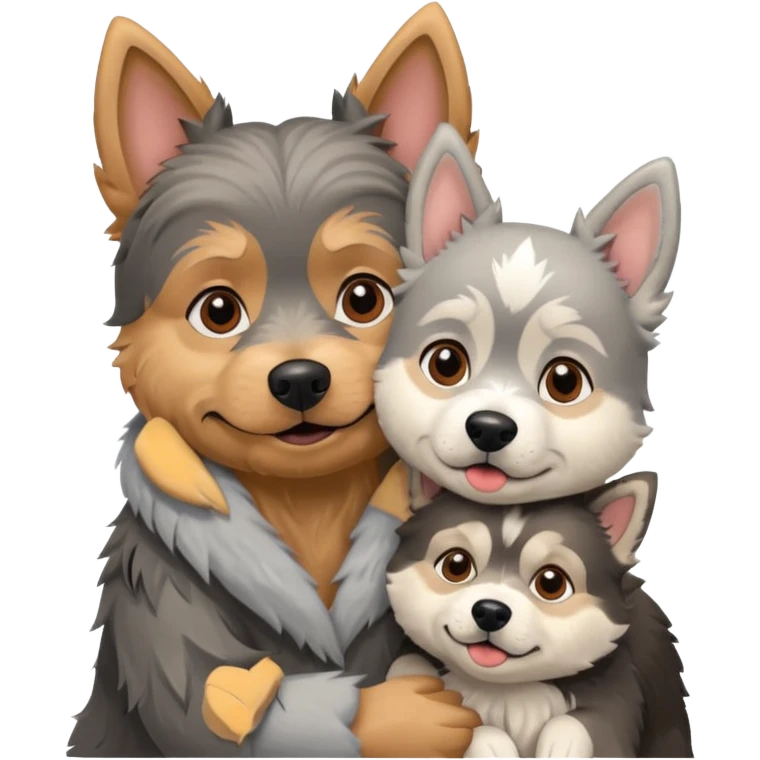 Old yorkie hugging a husky dog emoji